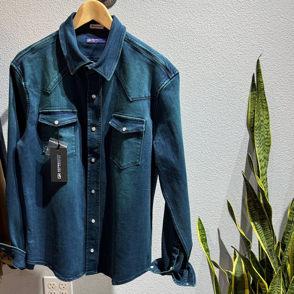 Men’s Georg Roth 4 Way Stretch Teal Denim Shirt